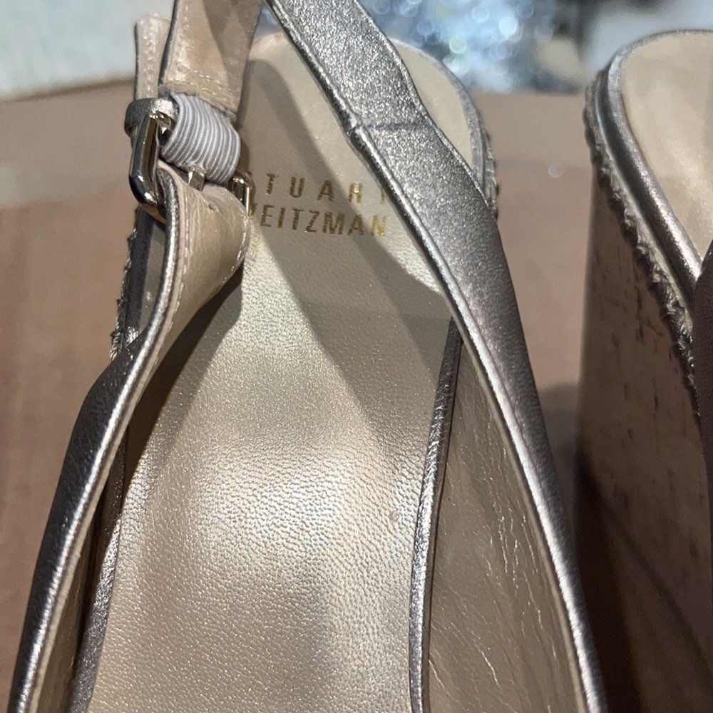 Stuart Weizmann Gold Riviera Cork Wedge Heel Shoe - image 3